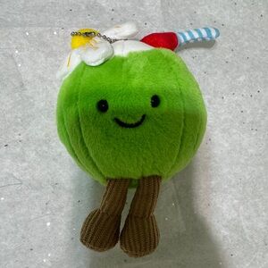 Cute Coconut Water Green Plush Toy Bag Charm Keychain with Smiley Face